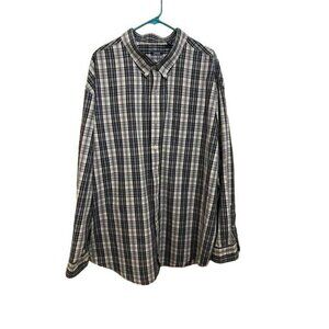 Izod Men's 3x Blue and Tan Plaid Shirt